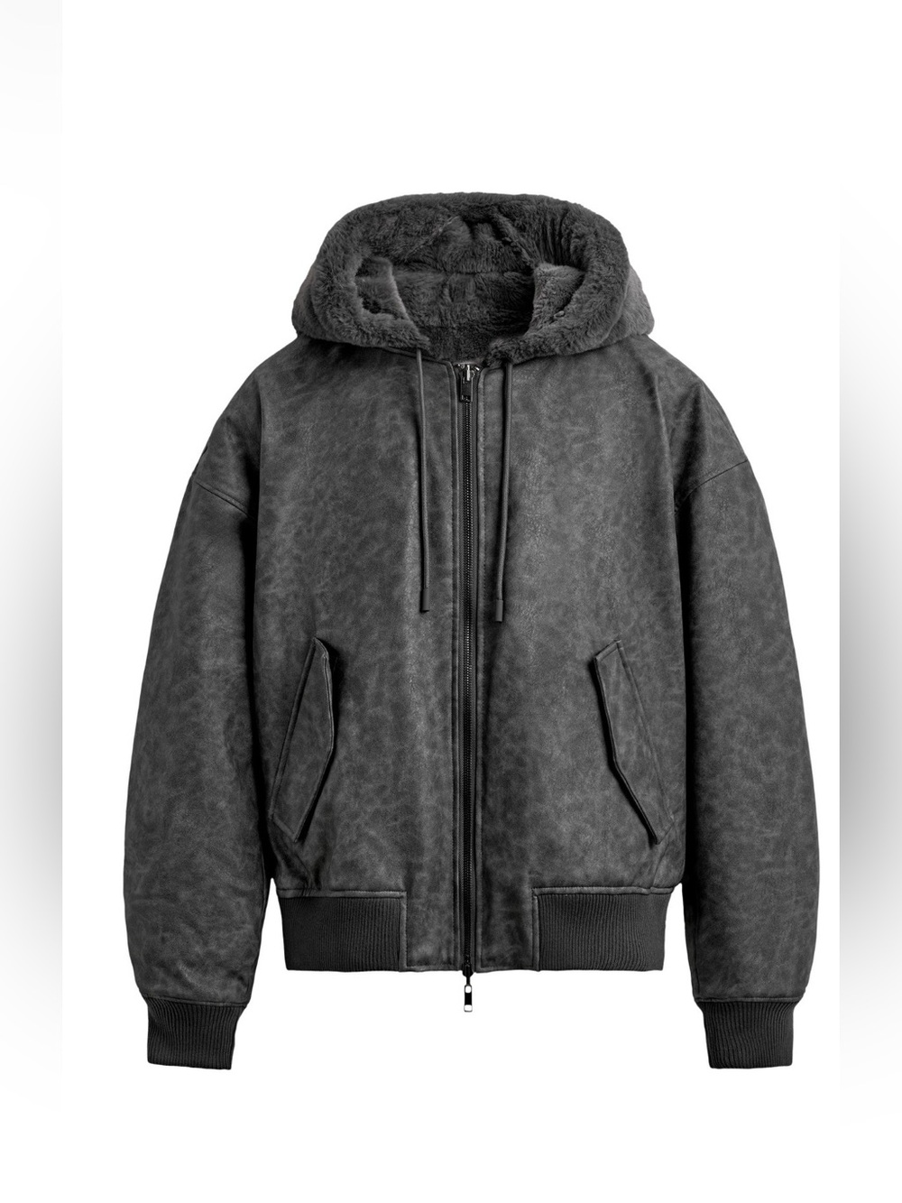 ZARA REVERSIBLE LEATHER BOMBER JACKET GRAY LARGE - Picture 13 of 14